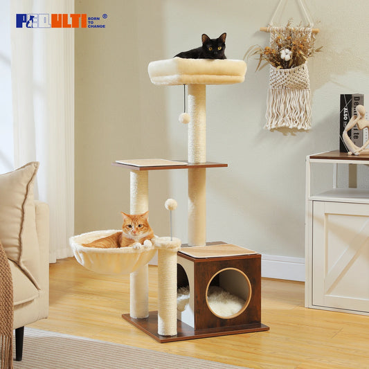 PAWZ Road Modern Cat Tree Indoor Multilevel Wood Tower