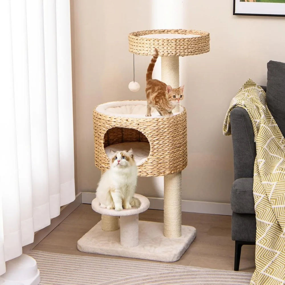 DAFIFY Double Tier Cat Tree With Cattail Fluff Condo And Top Perch