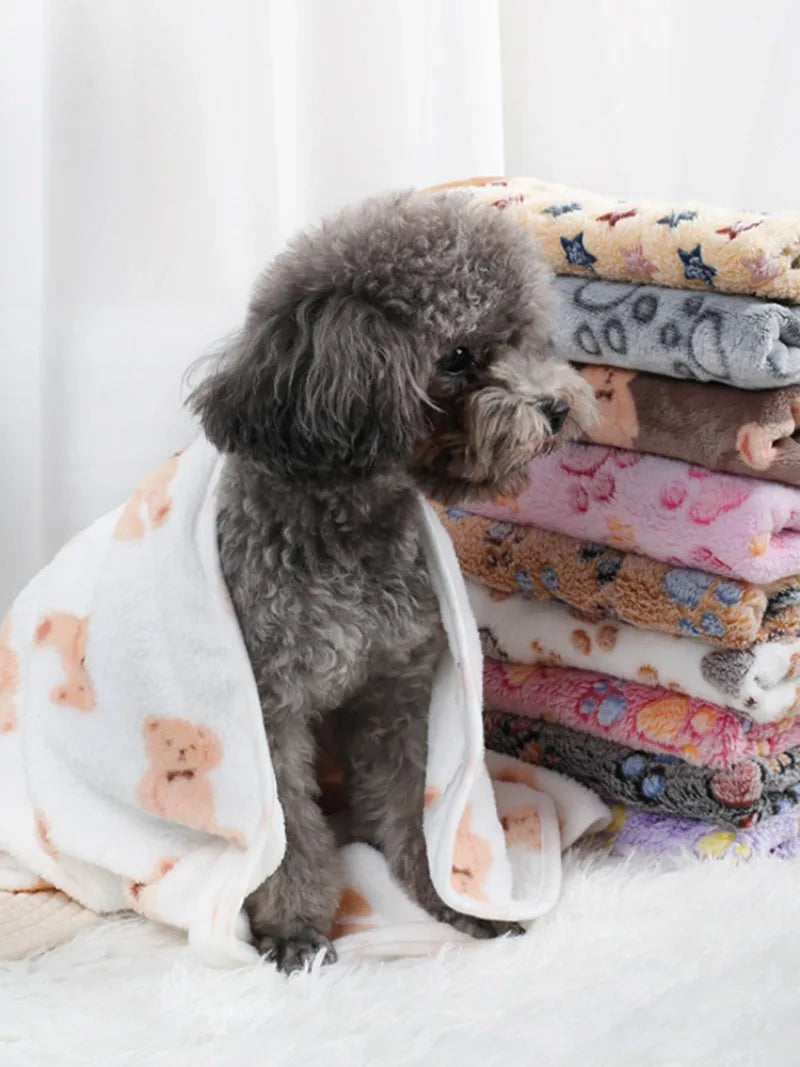 Soft Fluffy Pet Blanket Fleece Paw Print Mat for Dogs
