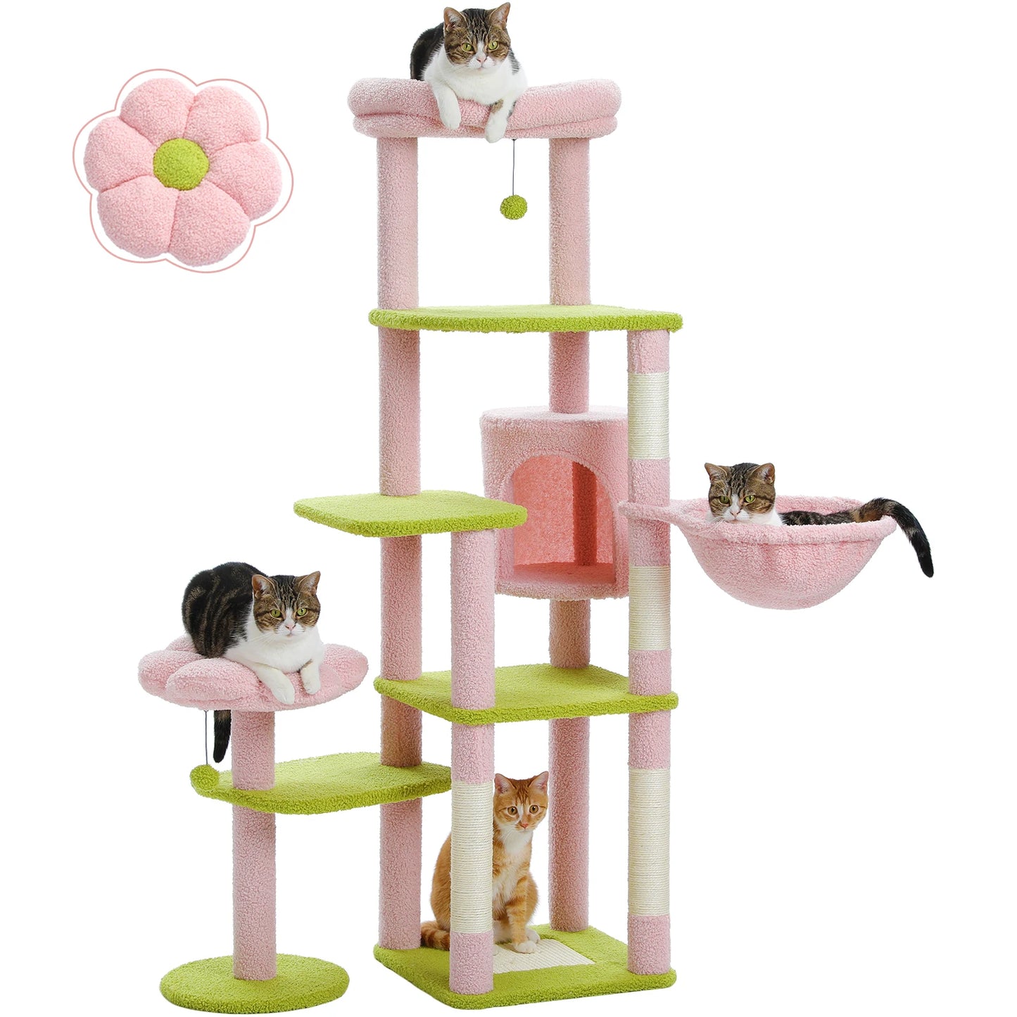 PEQULTICN Multi Level Cat Tree With Scratching Post Hammock