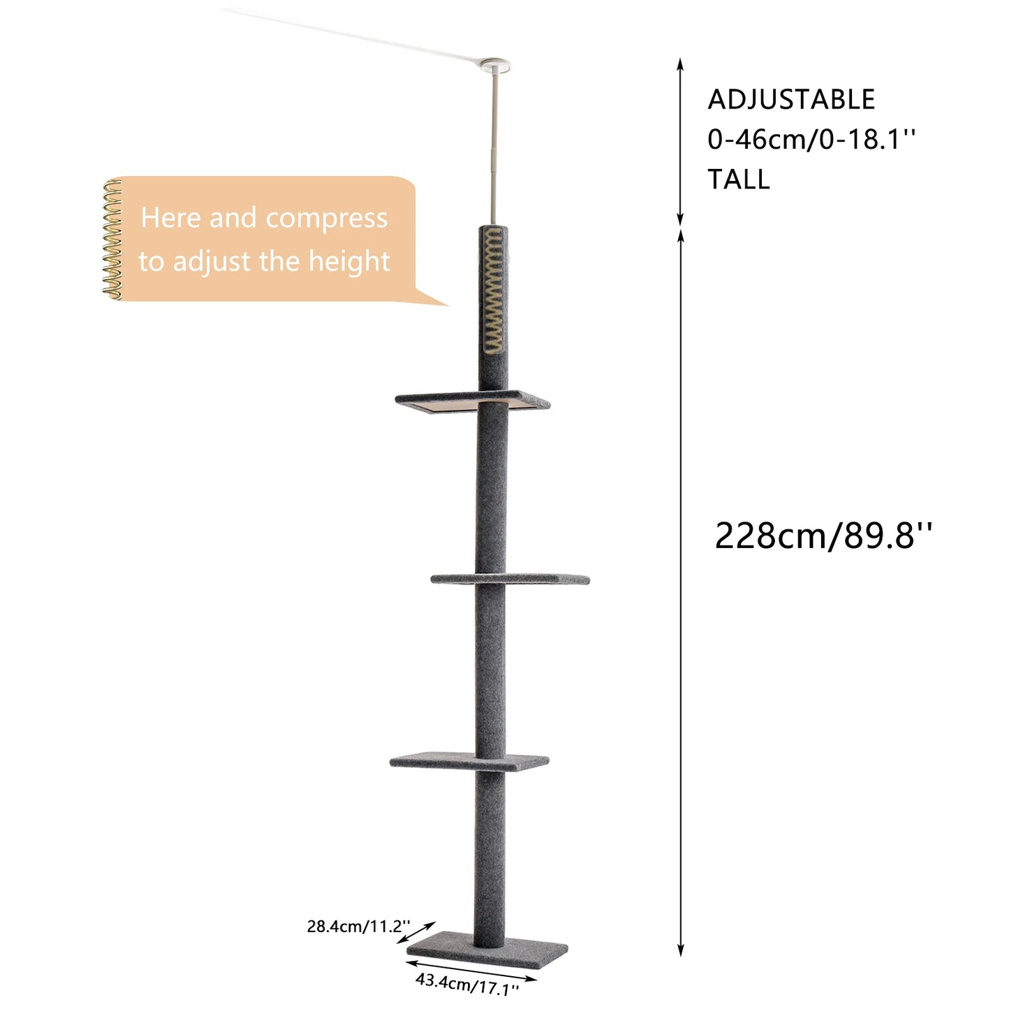 PEQULTI Adjustable Cat Tree Tower With Scratching Posts For Indoor Fun