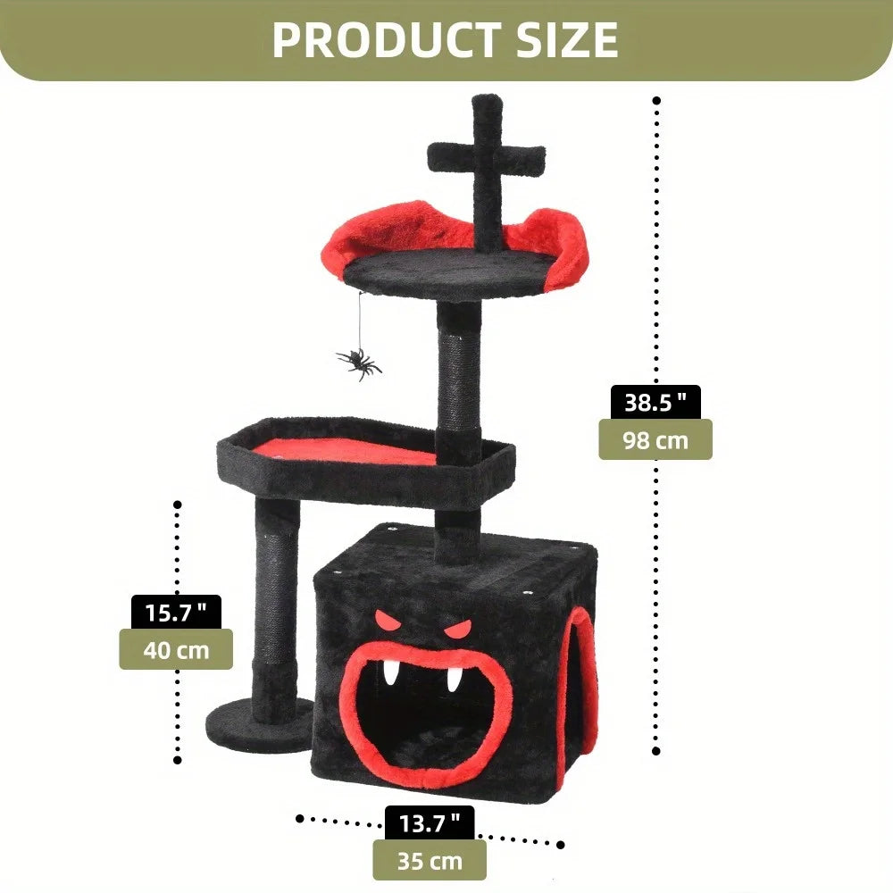 Hign-concerned Gothic Cat Tree Coffin Bed Tower with Sisal Posts