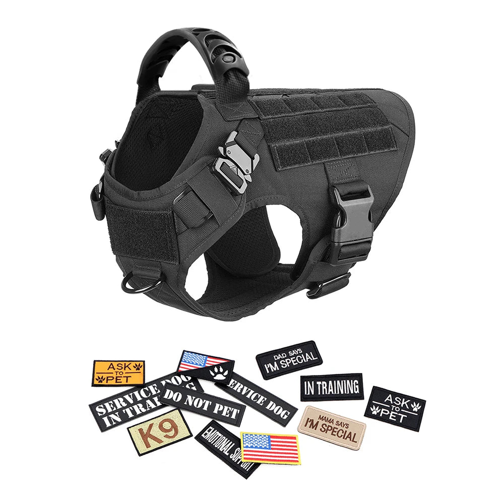 PETRAVEL CN Military Large Dog Harness Vest Set Patches For Malinois Training