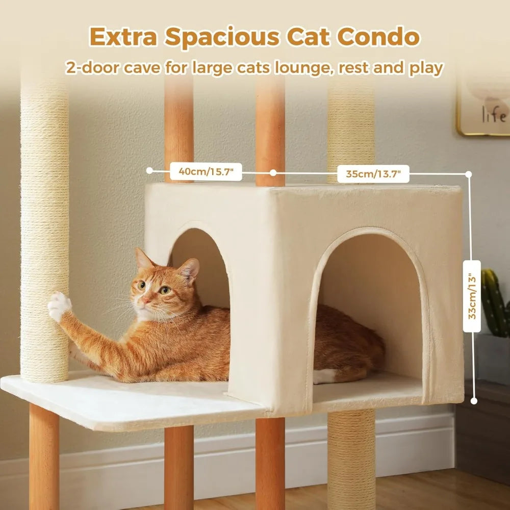 Wooden Cat Tree For Large Indoor Cats With Scratching Posts