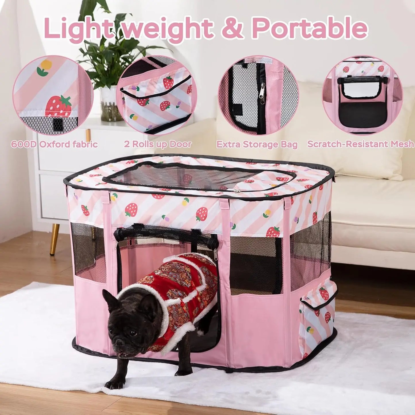 Portable Cat Playpen and Collapsible Dog Kennel for Small Pets