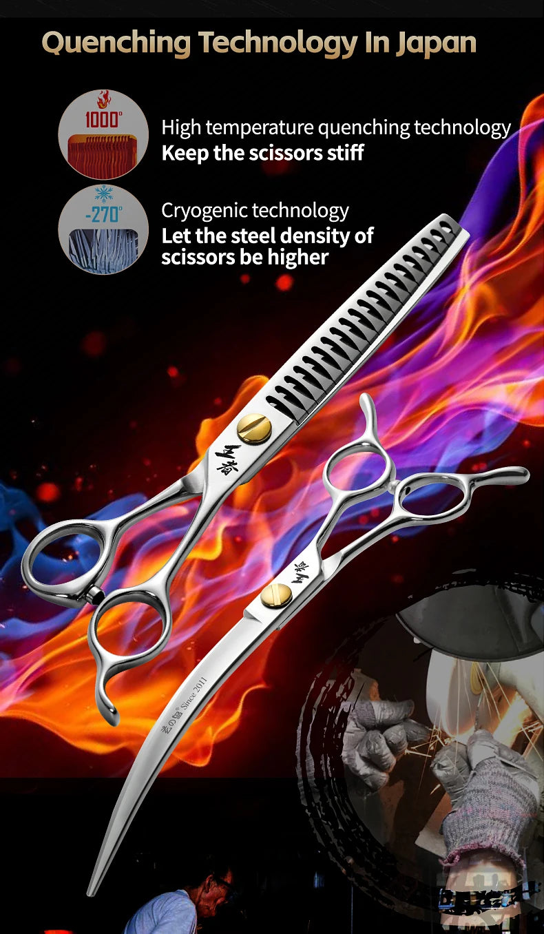 Fenice King Series VG10 Steel Dog Grooming Scissors Straight Curved Thinning