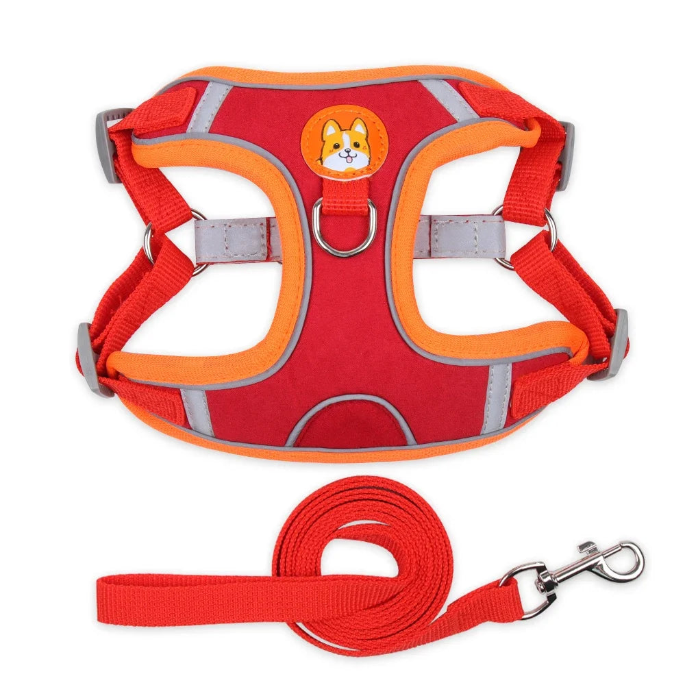 Adjustable Dog Harness And Leash Set Reflective For Pets Walking
