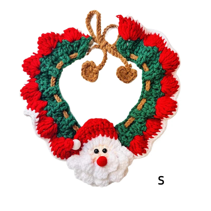 Handmade Crochet Santa Pet Collar Adjustable For Cats And Dogs