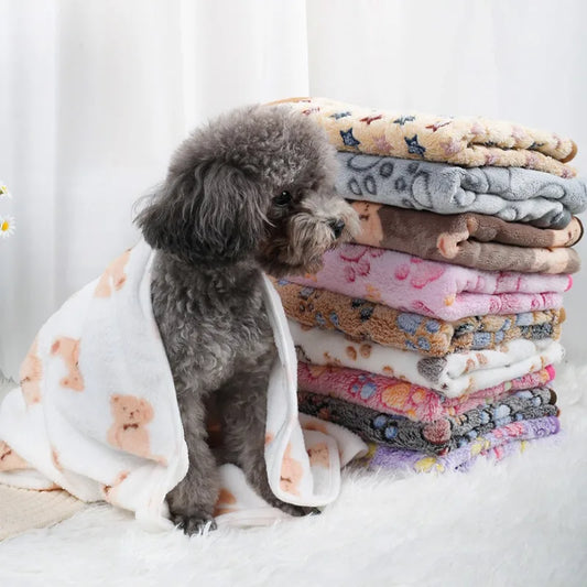Soft Fluffy Pet Blanket Fleece Paw Print Mat for Dogs