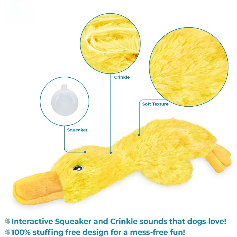 High Concerned Interactive Crinkle Squeaky Duck Dog Toy for Chewers