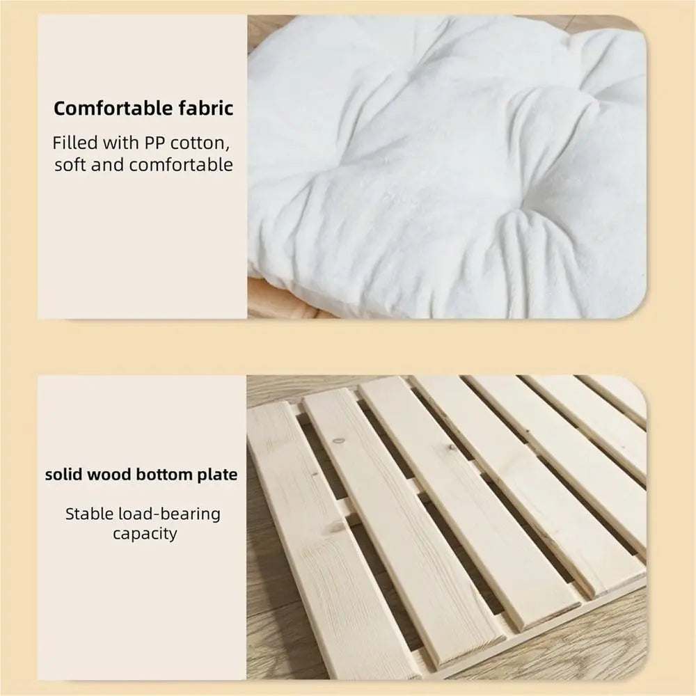 Indoor Pine Wood Dog House With Cushion And Double Doors