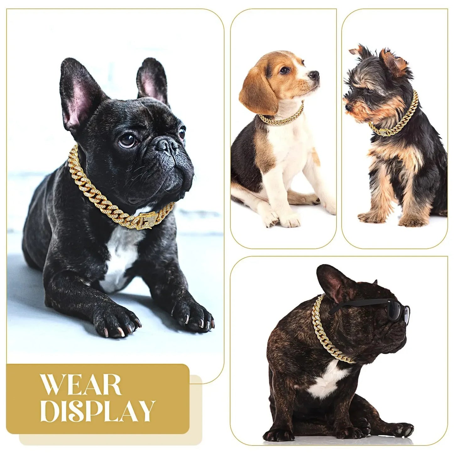 NONECN Diamond Cuban Dog Collar with Stainless Steel Chain Buckle