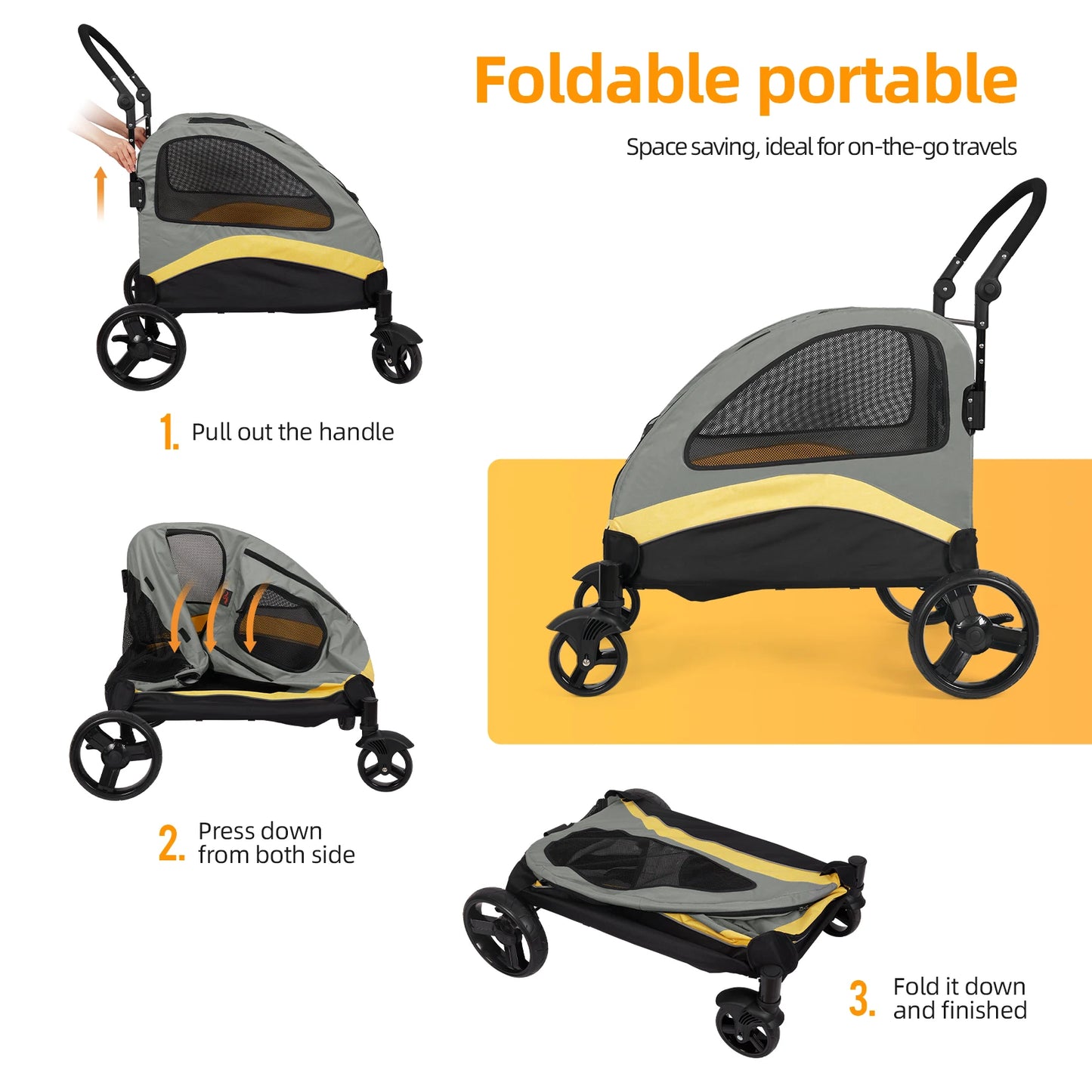 Dog Stroller 4 Wheel Pet Jogger Wagon Foldable Travel Cart