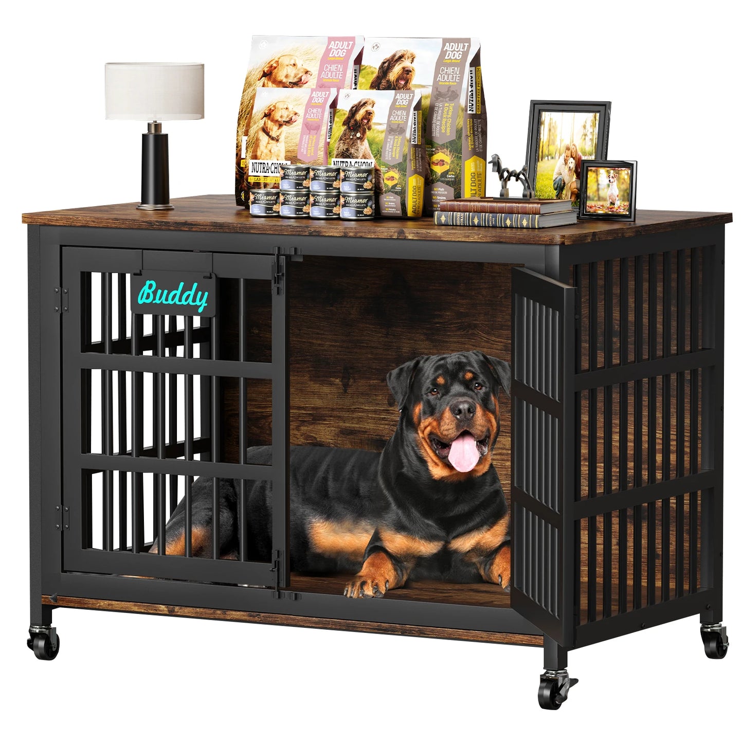 Furniture Style Dog Crate With Casters Indoor Kennel For Home