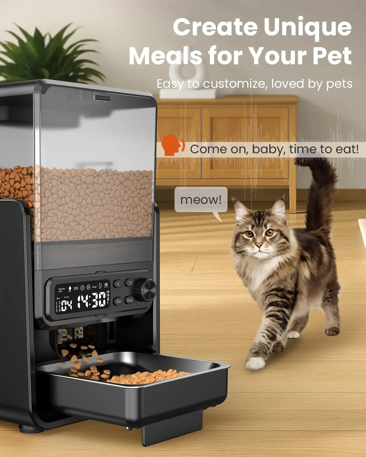 Automatic Cat Feeder For 2 Cats With Adjustable Dual Bowls