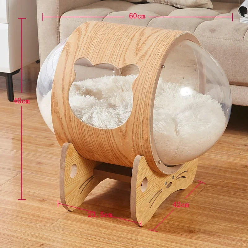 Smvp Cat Space Transparent Capsule Nest Bed For Climbing Cats Wooden