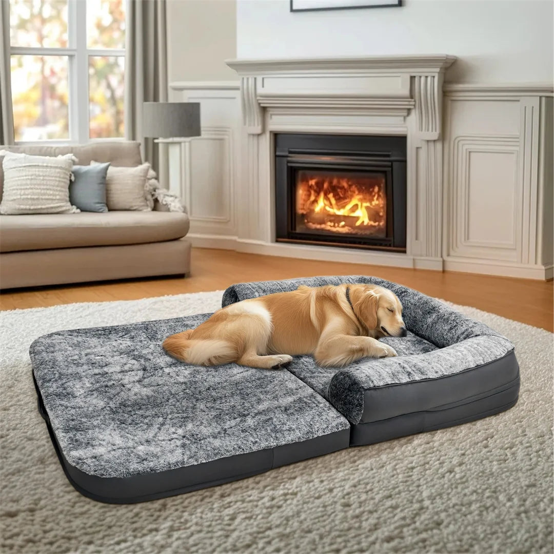 BINGOPAWCN Foldable Dog Bed Orthopedic Calming Plush