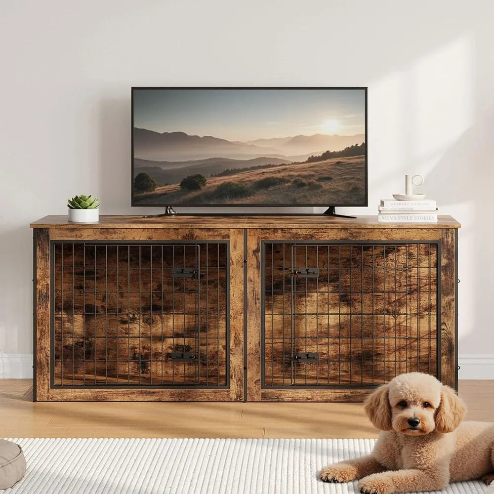 MKDK Double Dog Crate Furniture With Divider For Indoor Use