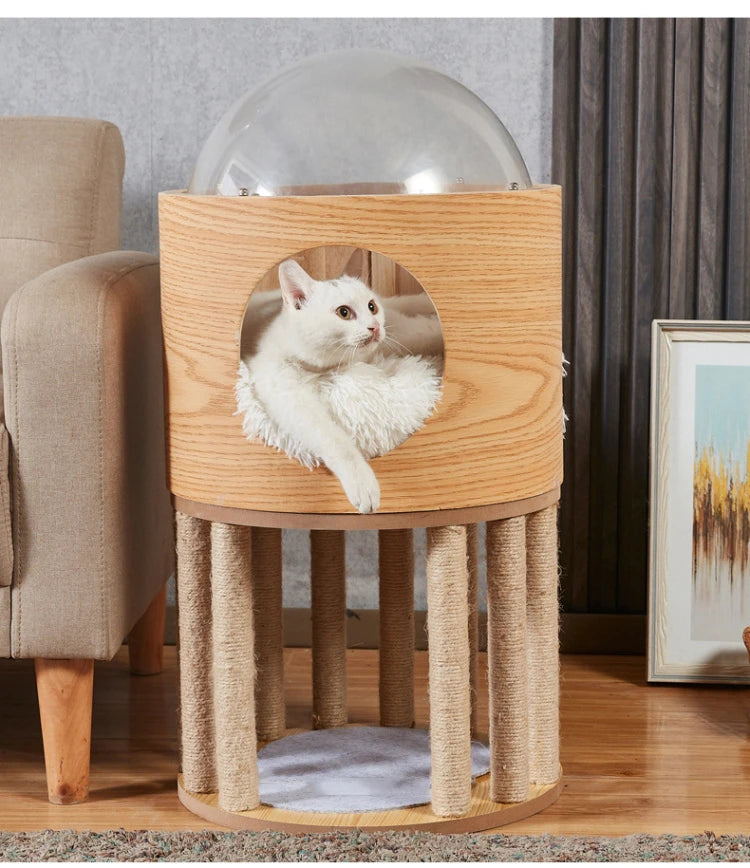 Smvp Cat Space Transparent Capsule Nest Bed For Climbing Cats Wooden