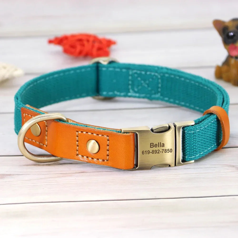 Nylon Dog Collar Leash Set With Personalized Nameplate ID Tag