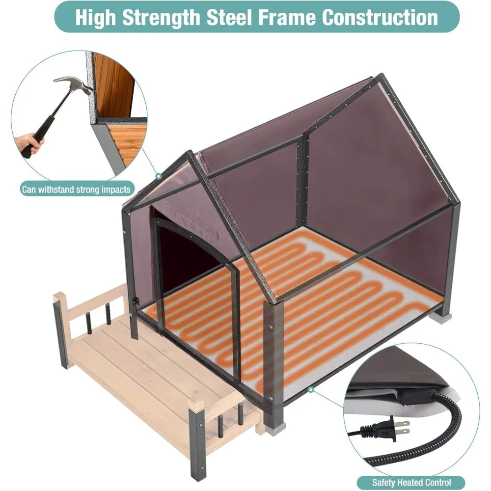 DAFIFY Insulated Outdoor Dog House With Heating Pad Large Dogs