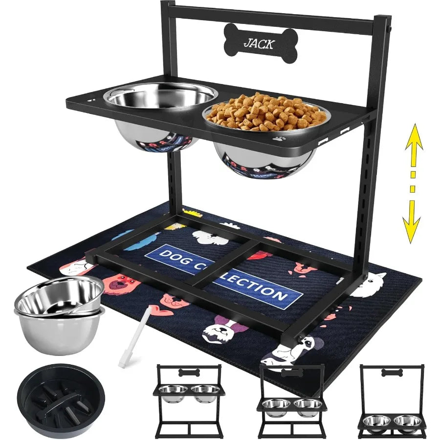 Dog Bowl Stand With Stainless Steel Slow Feeder Bowls