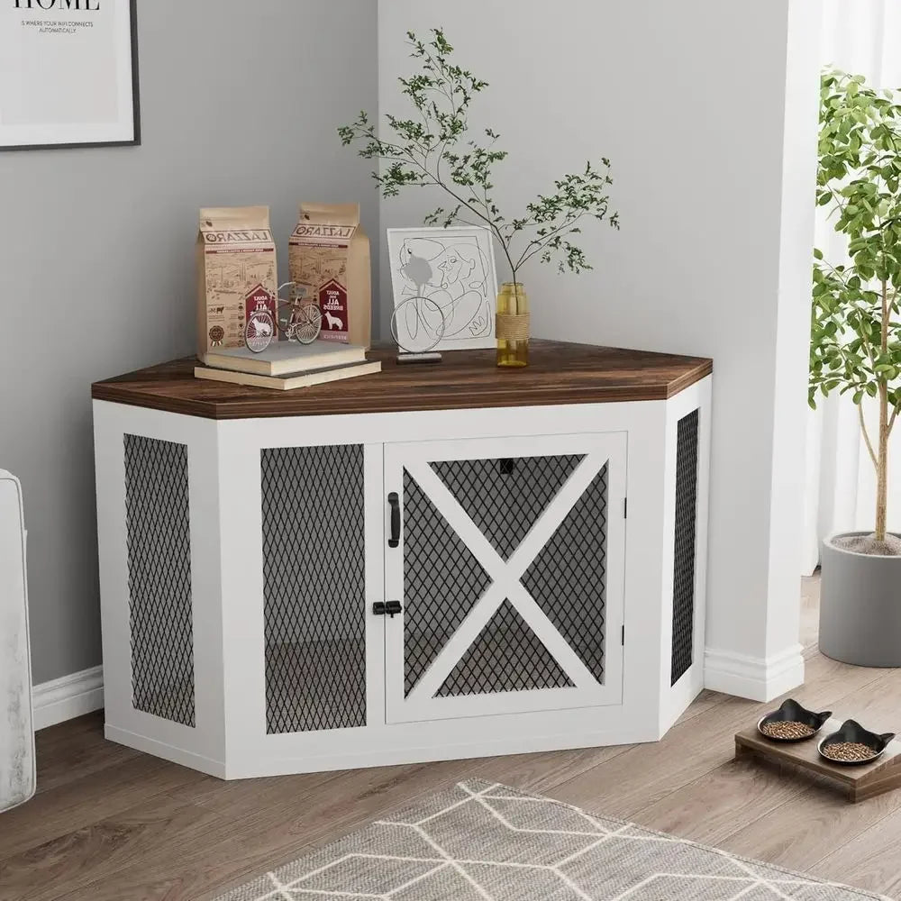 Wooden Dog Kennel End Table With Mesh