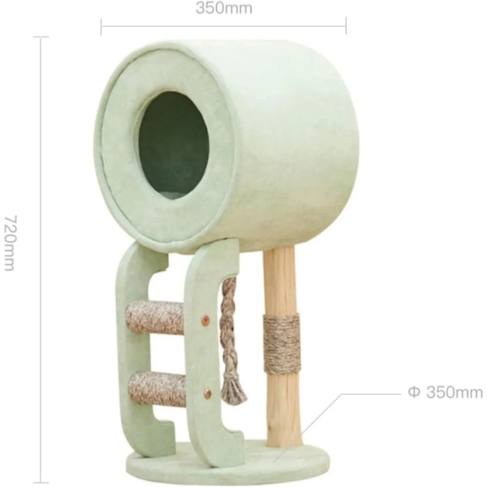 Wooden Cat Tower With Integrated Litter Box And Scratching Board