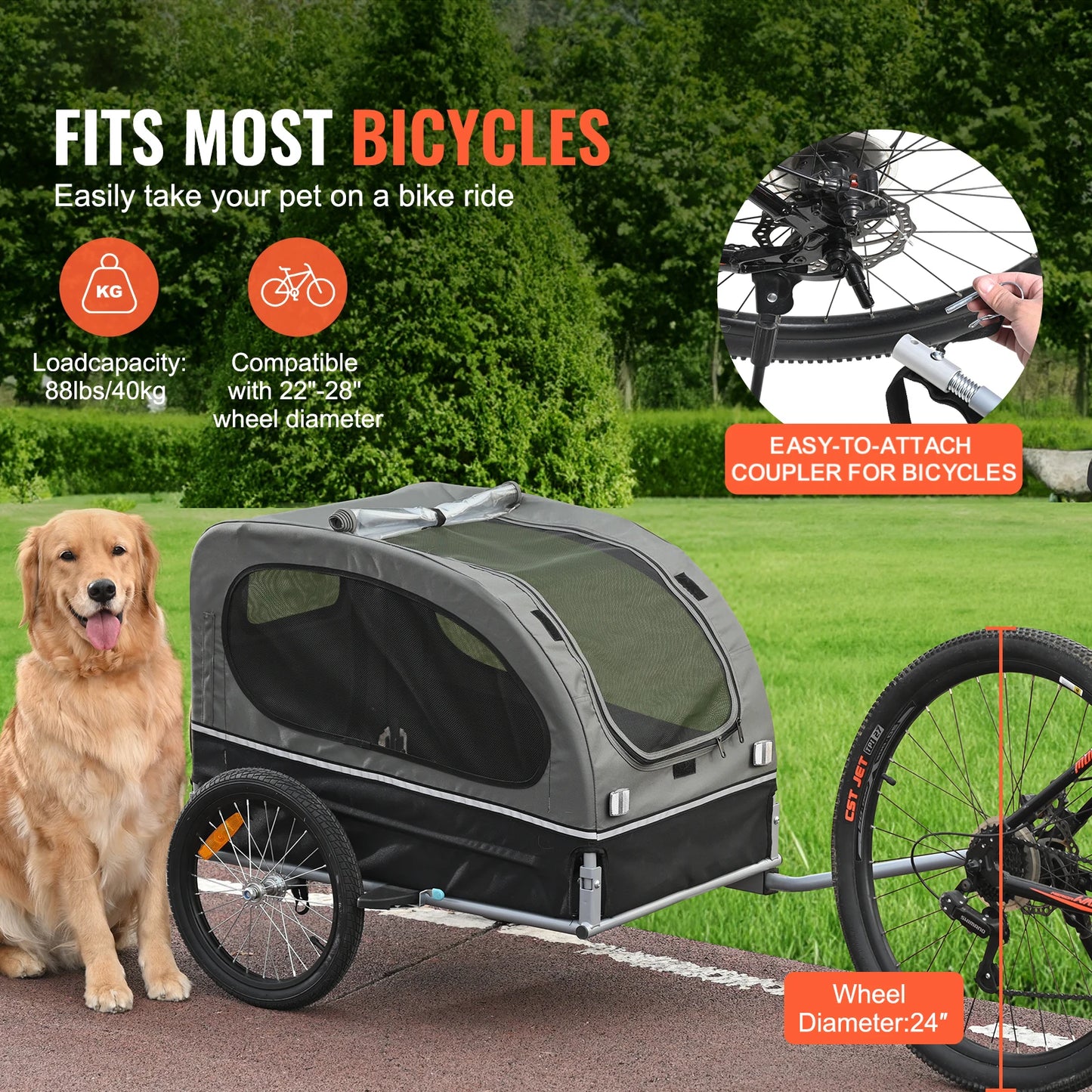 SucceBuy Dog Bike Trailer Carrier With Collapsible Design And Reflectors