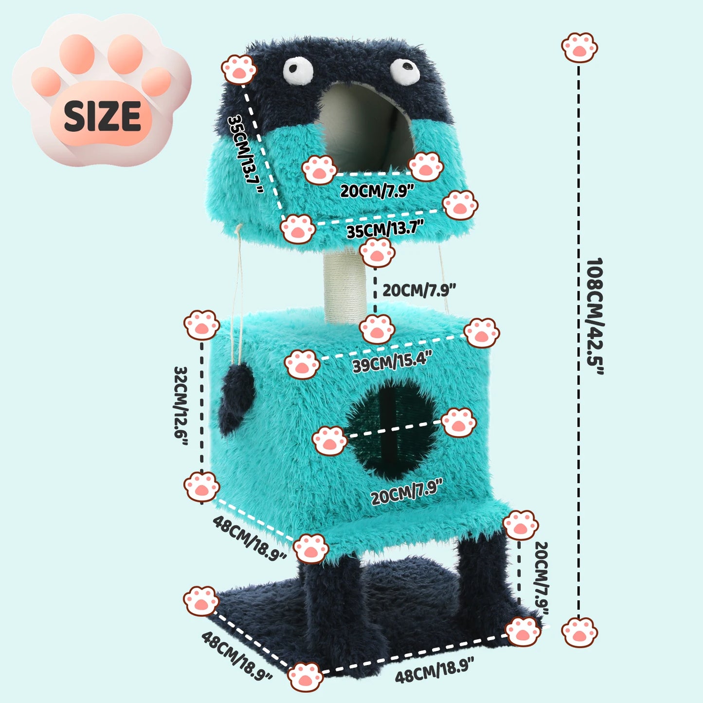PETEPELACN Monster Series Cute Cat Tree Tower With Plush Condos Scratching Post