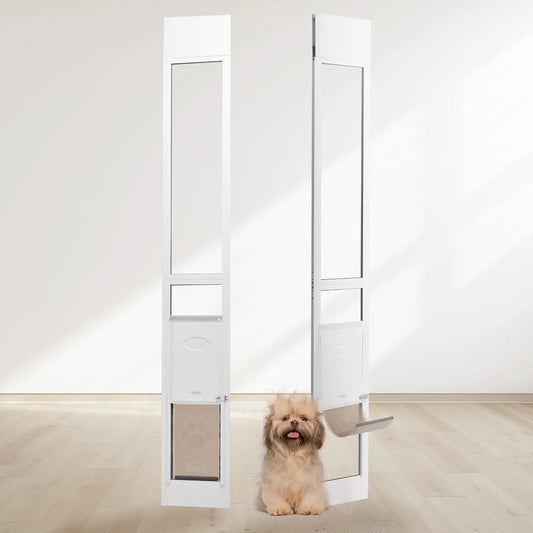 SucceBuy Sliding Glass Dog Door With Adjustable Height Aluminum Frame