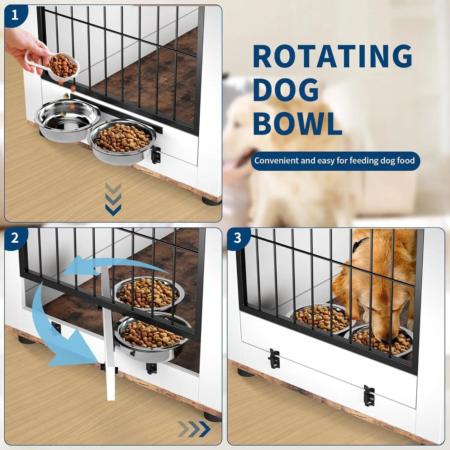 HiMISS Multifunctional Dog Crate With Cat Tower And Shelving