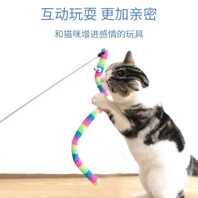 Cat Feather Teaser Wand Caterpillar Interactive Toy For Cats