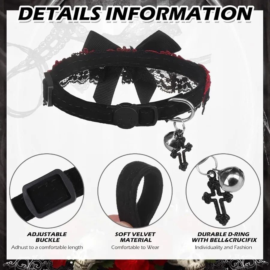 Hign-concerned Halloween Cat Collar Adjustable Velvet Breakaway With Bell Gothic