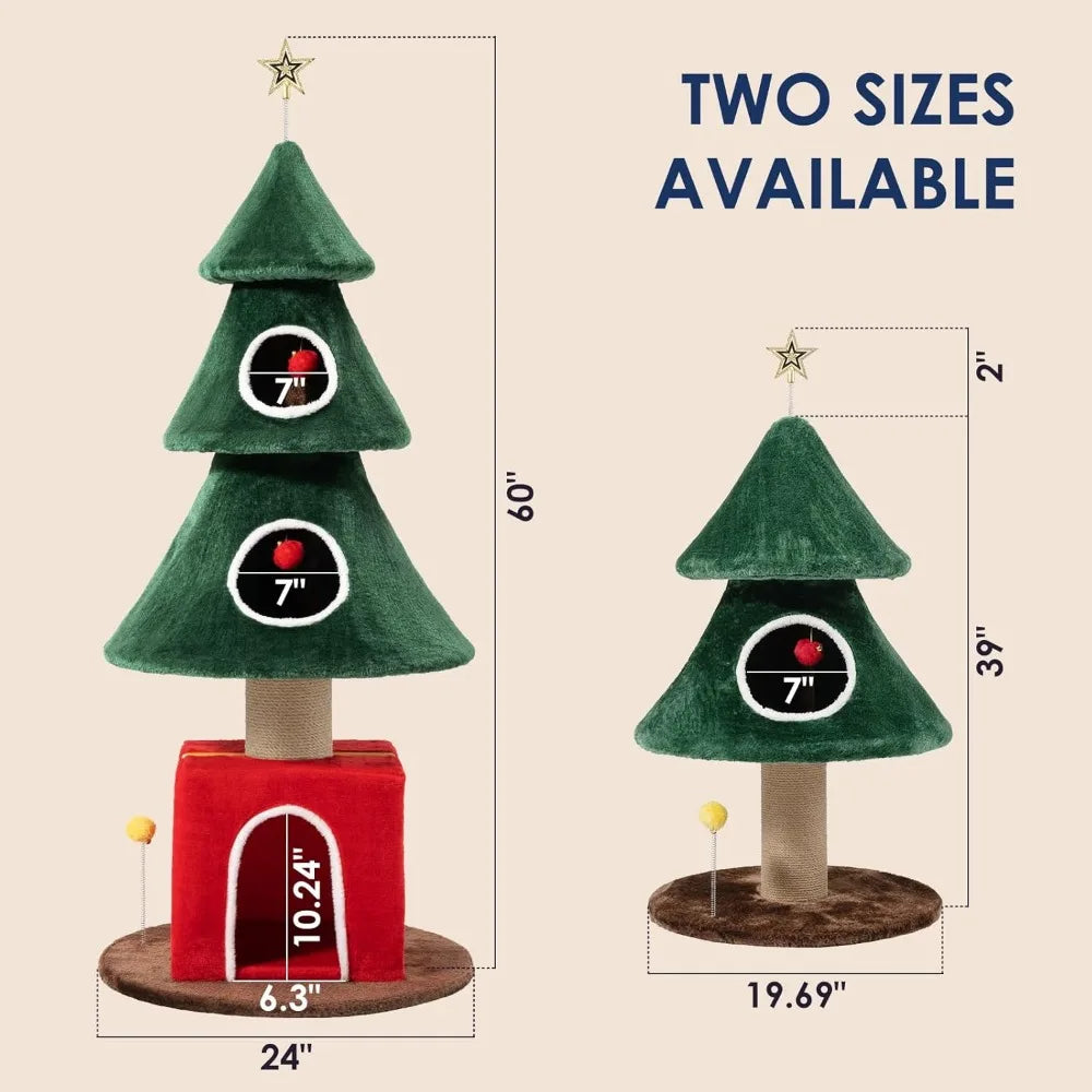 Elevated Indoor Christmas Cat Tree With Triple Access Points And Scratching Posts