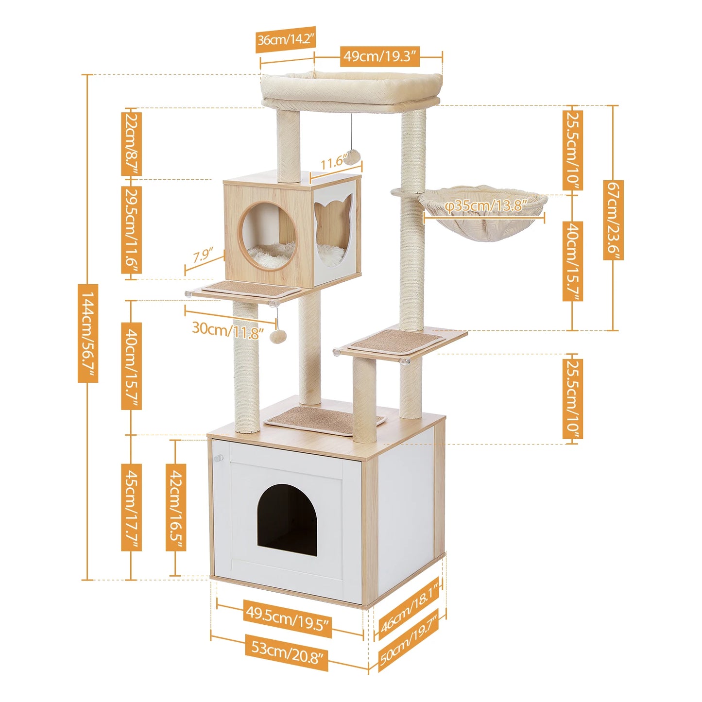 PAWZ Road Cat Tree With Litter Box Enclosure And Storage