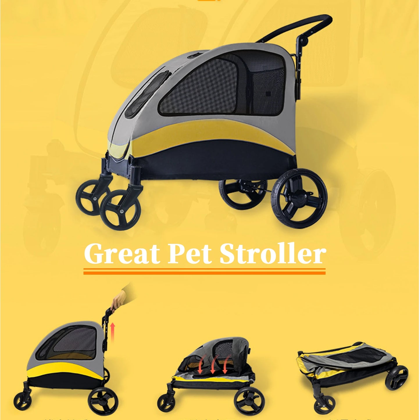 Portable Four Wheel Dog Stroller Foldable Carrier Outdoors