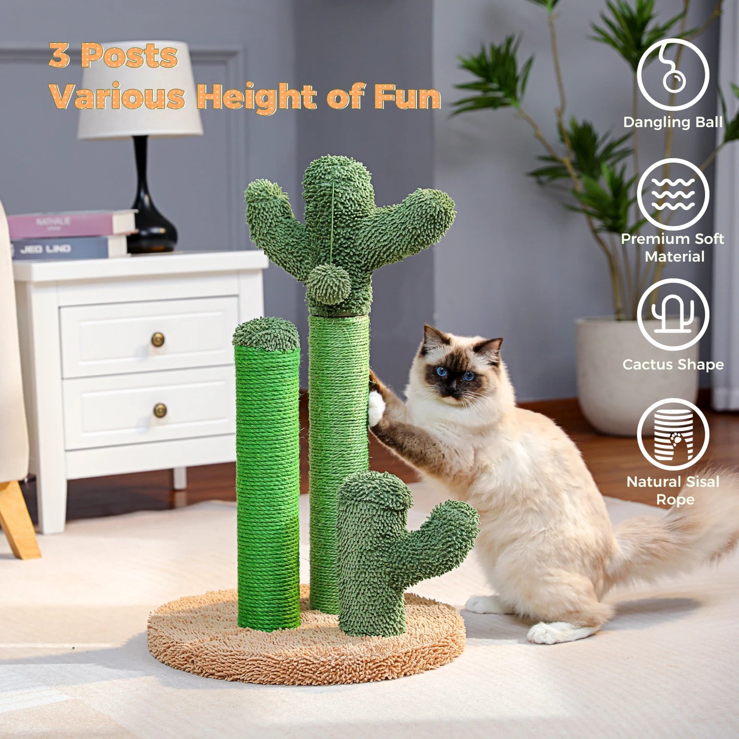 PAWZ Road Cactus Cat Scratcher Scratching Post Interactive Ball
