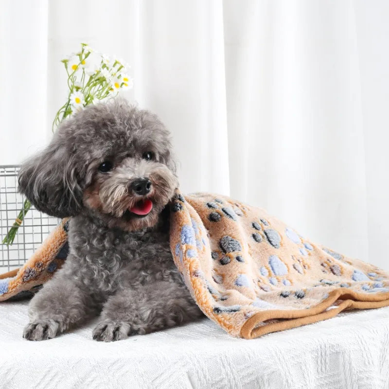 Soft Fluffy Pet Blanket Fleece Paw Print Mat for Dogs
