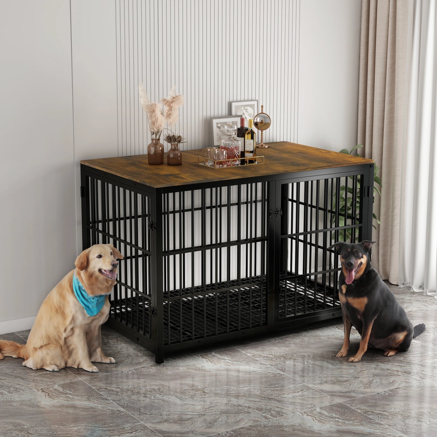 BINGOPAW Furniture Style Wooden Dog Kennel End Table With Tray