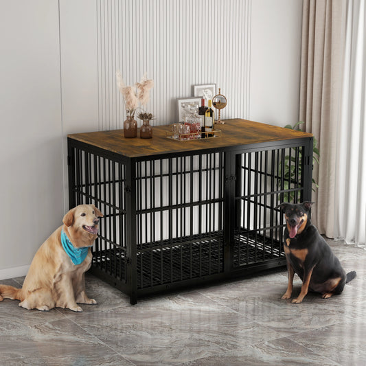 BINGOPAW Furniture Style Wooden Dog Kennel End Table With Tray