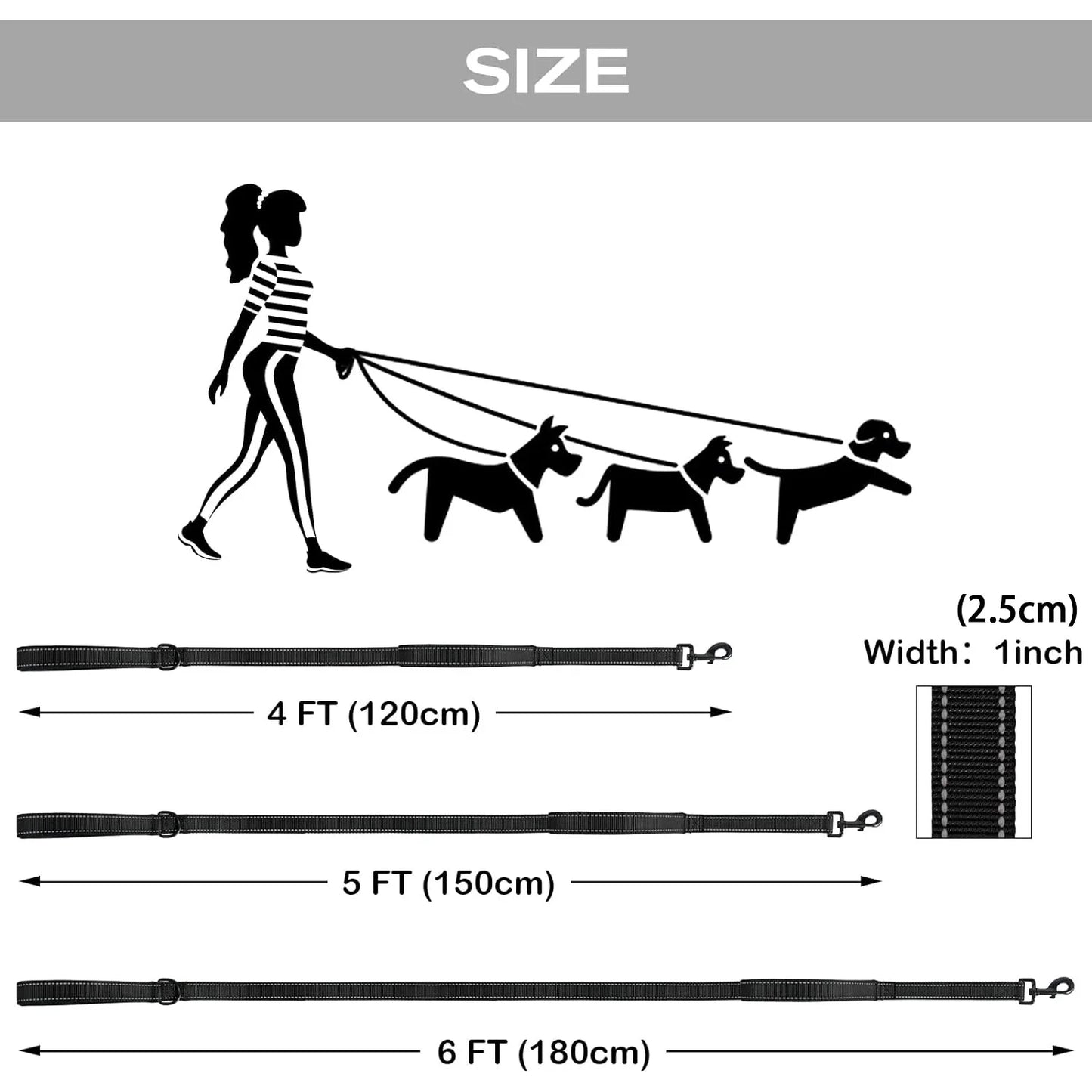 Heavy Duty Double Handle Reflective Dog Leash For Large Breeds