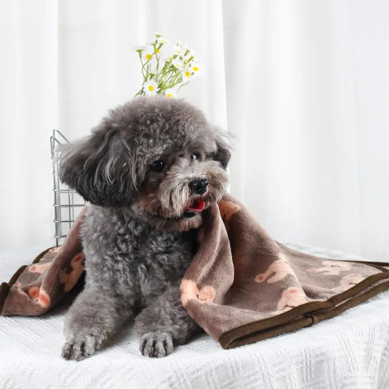 Soft Fluffy Pet Blanket Fleece Paw Print Mat for Dogs