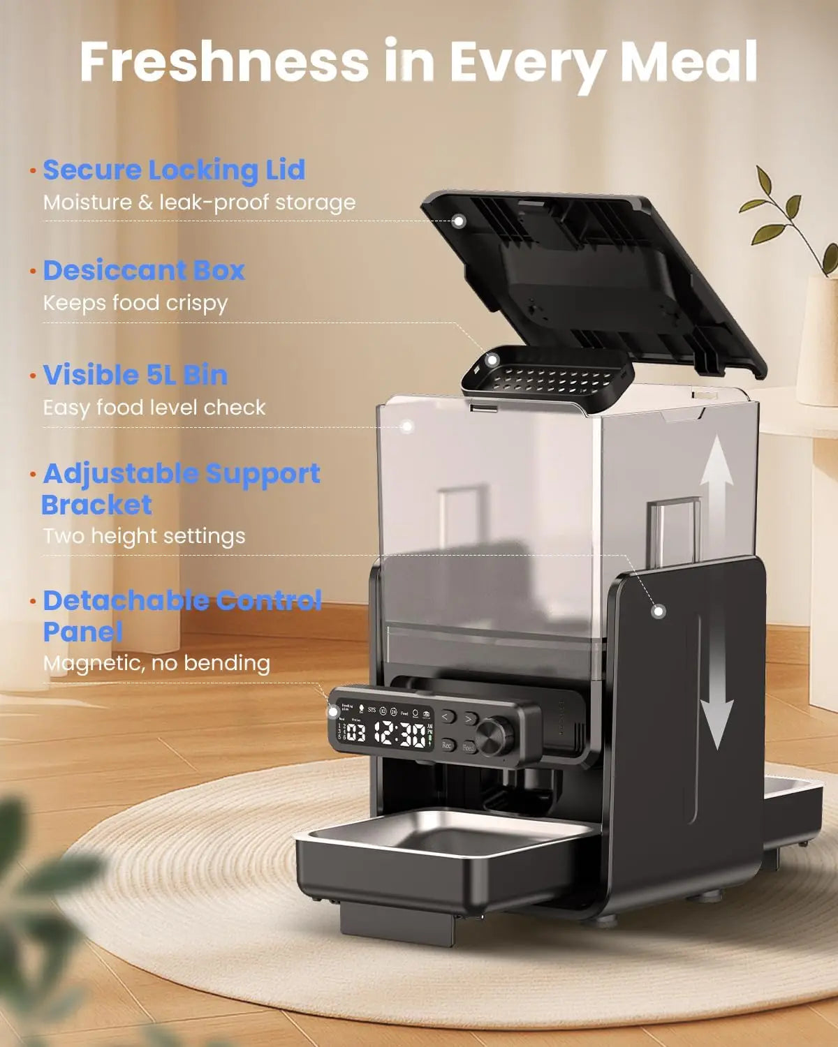 Automatic Cat Feeder For 2 Cats With Adjustable Dual Bowls