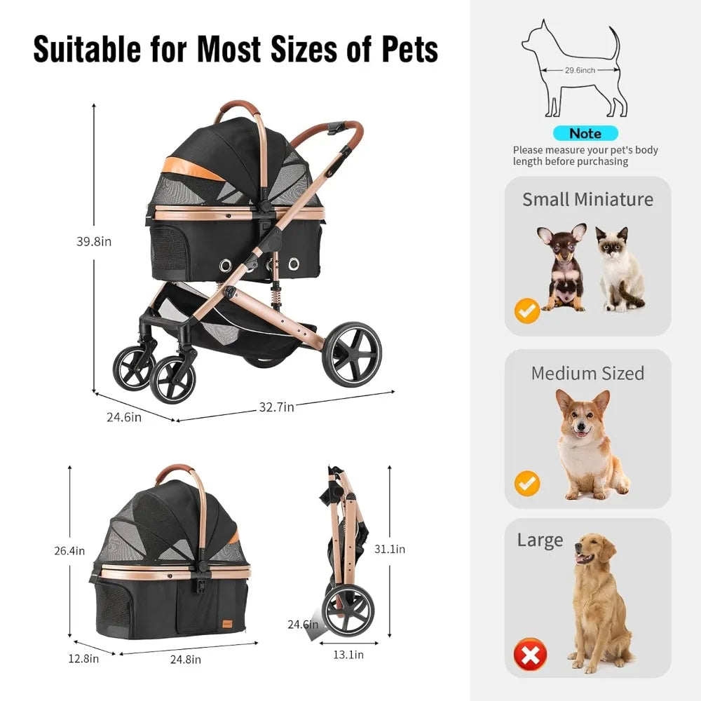 TIFICY 4 In 1 Pet Stroller Folding Lightweight Carrier