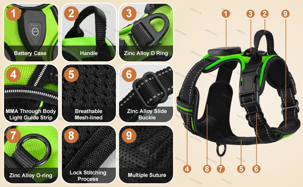 Nonecn LED Luminous Dog Harness No Pull Adjustable Vest