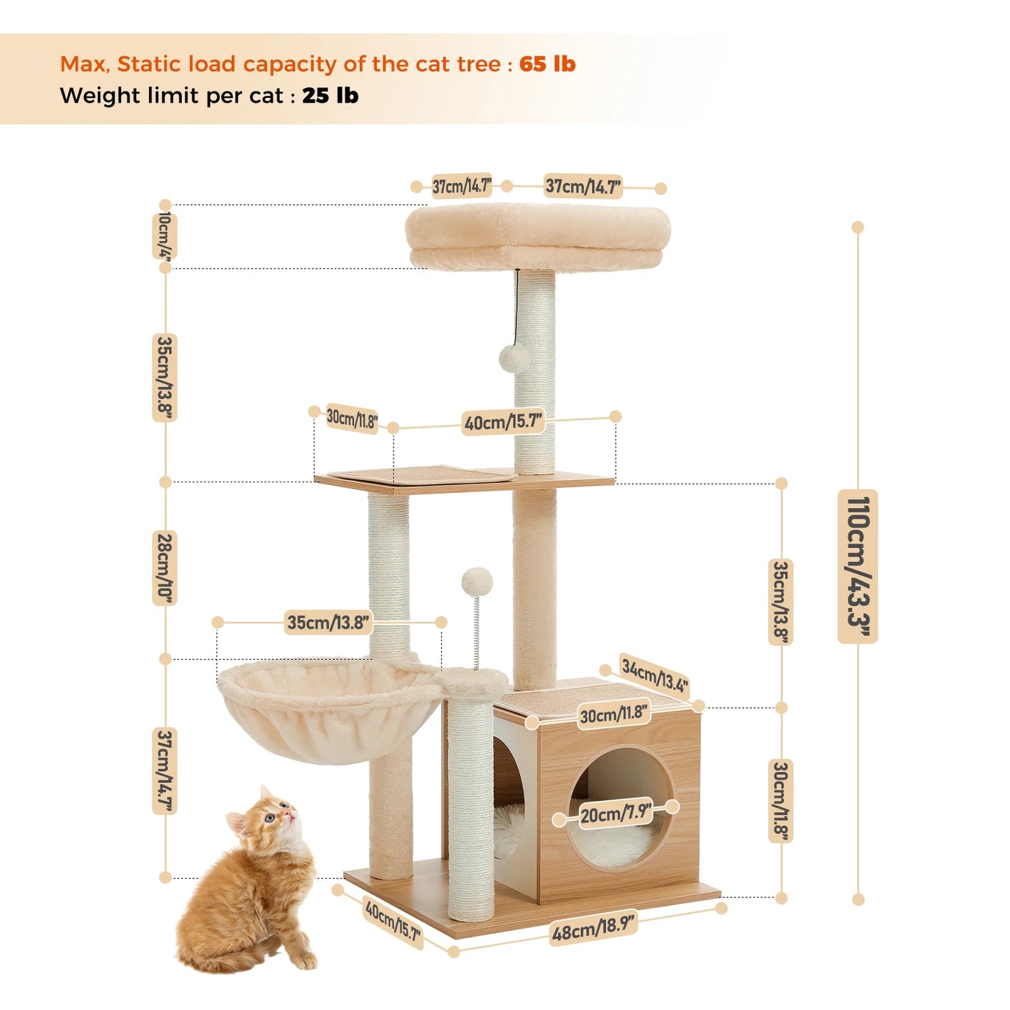 PAWZ Road Modern Cat Tree Indoor Multilevel Wood Tower