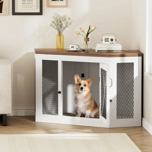 Wooden Dog Kennel End Table With Mesh