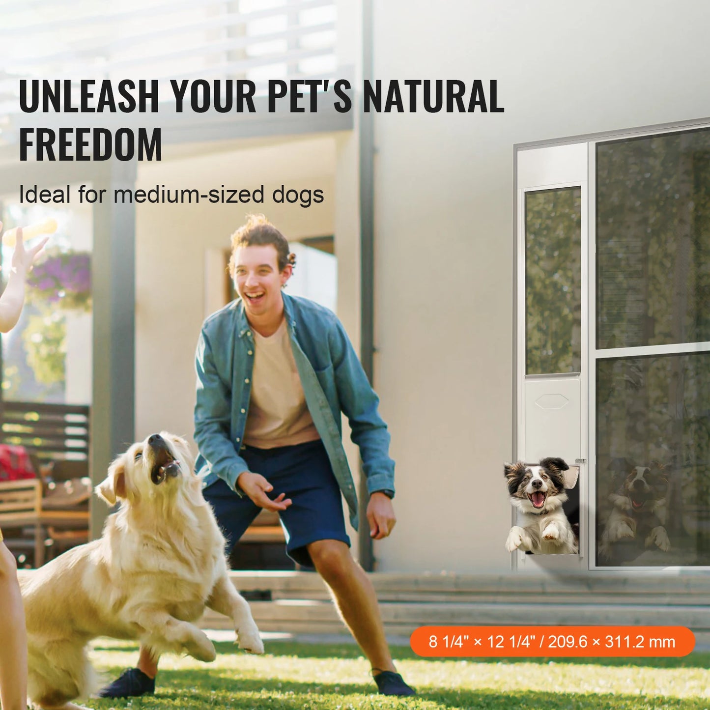 SucceBuy Sliding Glass Dog Door With Adjustable Height Aluminum Frame