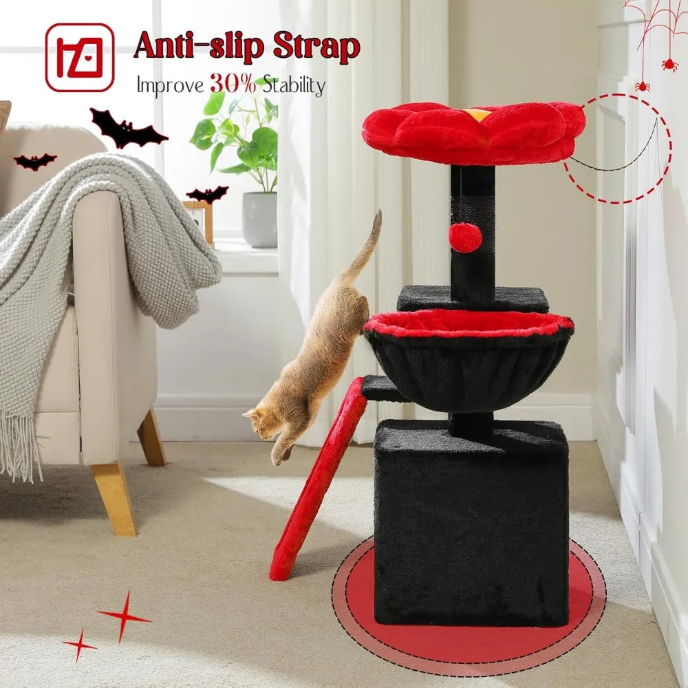 Gothic Style Indoor Cat Tree Flower Tower With Hammock